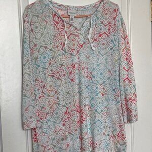 Chico's Weekend sz 2 (12-14) pastel patterned 3/4 sleeve top